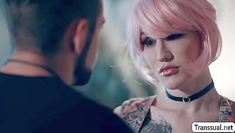 Red-haired shemale gets fucked in the ass in the best porn video