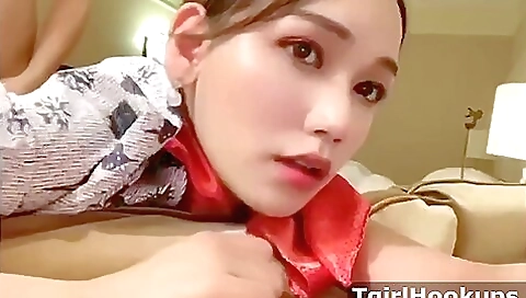 Asian woman is getting fucked in her ass and mouth