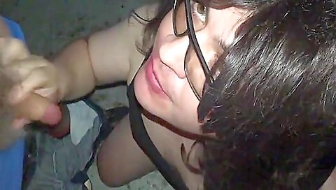 Sexy brunette girl with a deep throat is getting a blowjob