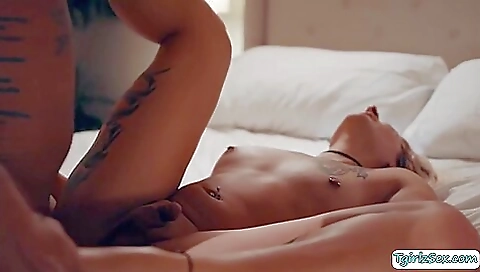 Small-tittied shemale in big tits gets fucked by her stepbrother