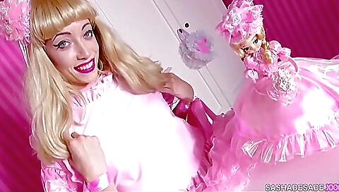 Blonde is wearing stockings and lingerie on the table