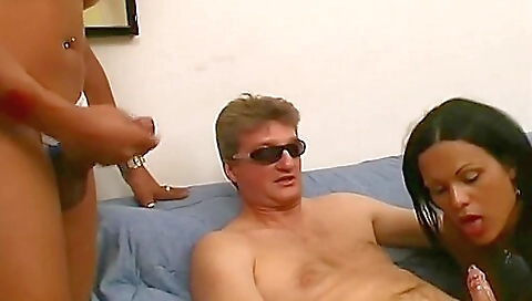 Hairy blonde chick fucks her black boyfriend and a black guy