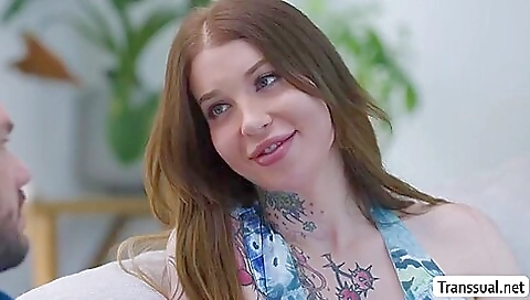 Big cock tranny shows off her shaved ass and gets fucked