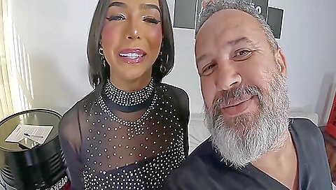 Brazilian babe with a large tattooed pussy gets fucked